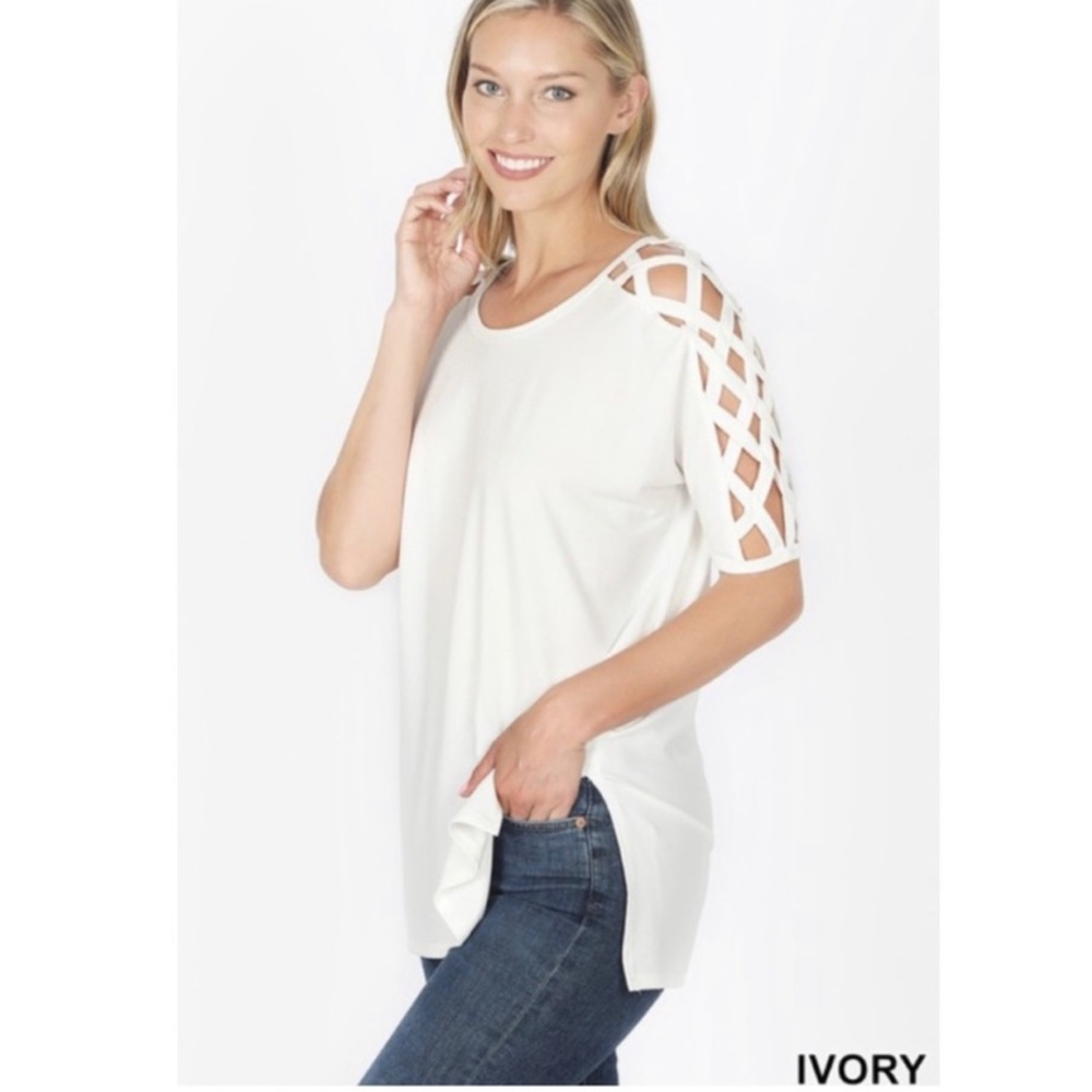 NeW Zenana Premium Ivory butter Soft Lattice Sleeves Blouse